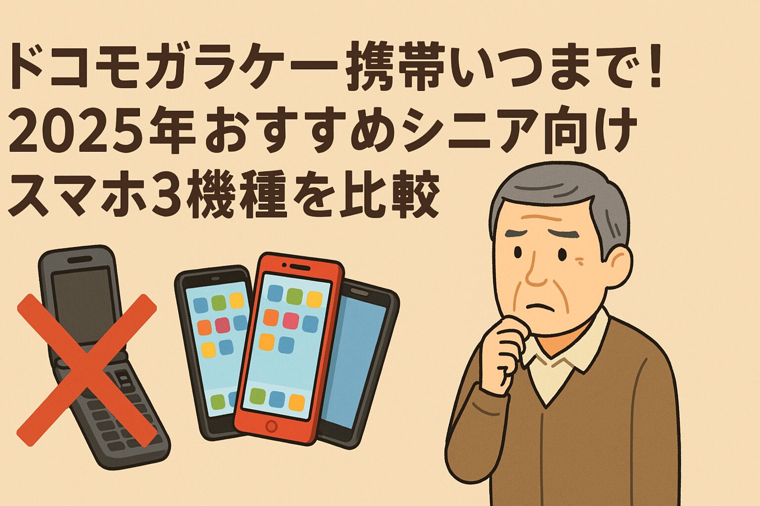 ドコモガラケー携帯いつまで！2025年おすすめシニア向けスマホ3機種を比較